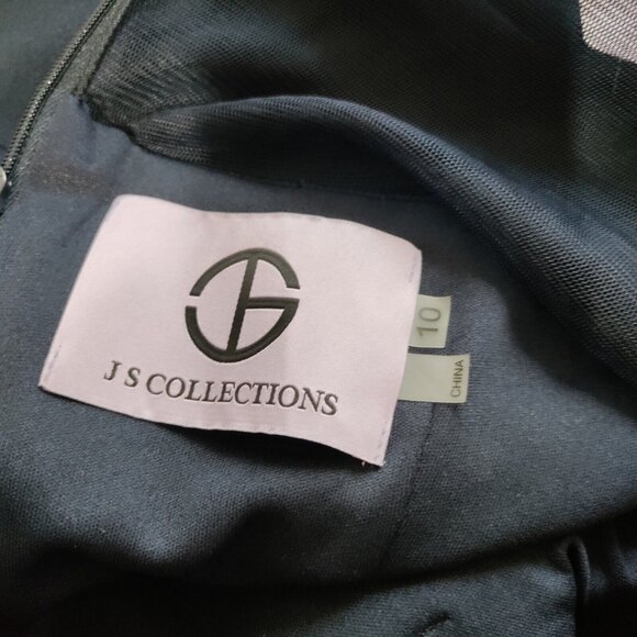 JS Collections Bow Detail Midi Dress Navy Blue Mesh Top Size 10 NWT - Picture 3 of 13